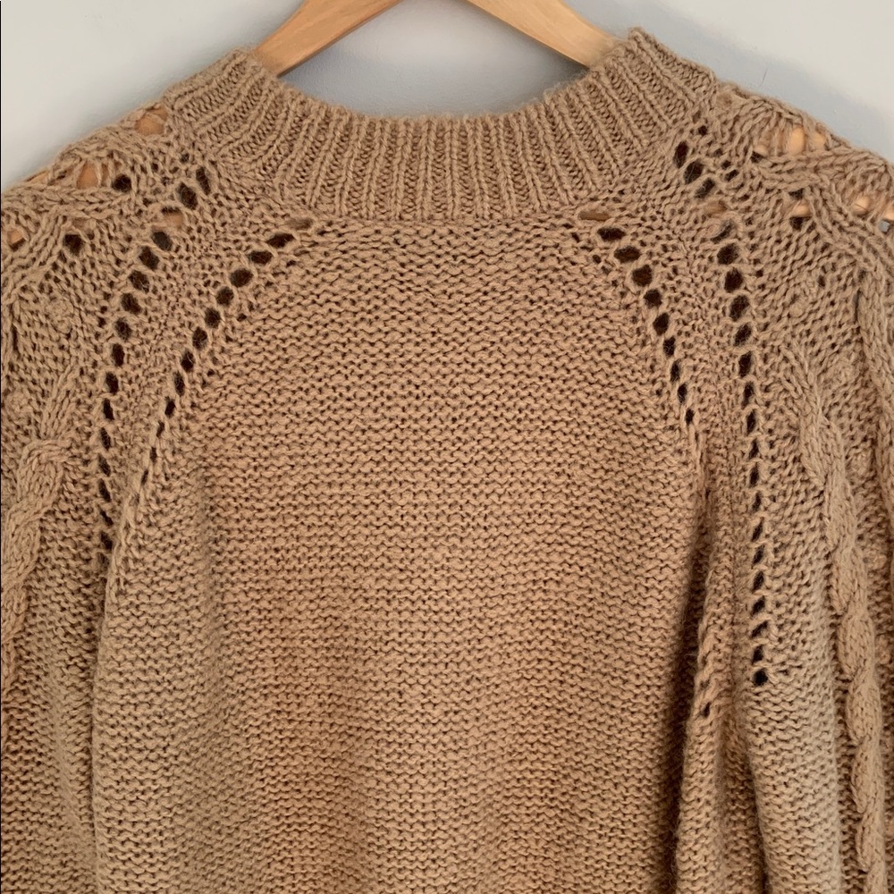 J. Crew Cable Knit Pointelle Sweater With Popcorn Flowers Large Tan Fisherman - Picture 7 of 11